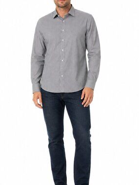 Stenströms Slimline Men's 17.5/44 Black White Pinstripe Dress Shirt